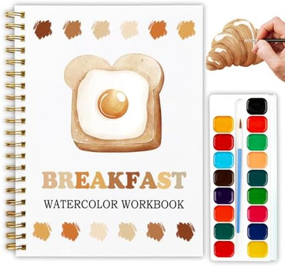 12 Breakfast Patterns Watercolor Set, Cute Pancake Egg Toast Painting Book for Beginners, Fun Family Art Activity Kit, DIY Gift for Teenager and Adults, Morning Food Lover Workbook by Unknown