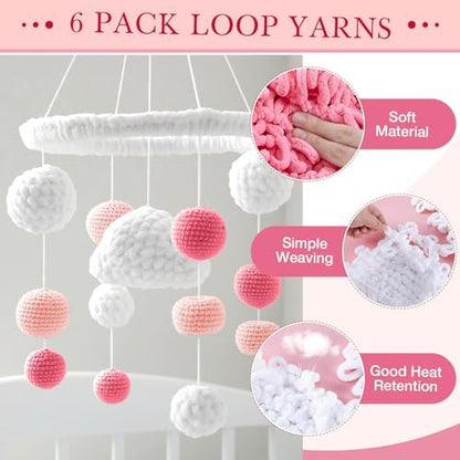 Threlaco 6 Skeins Loops Yarn Bulk Finger Loop Yarn,White, Pink, Carmine - Image 3