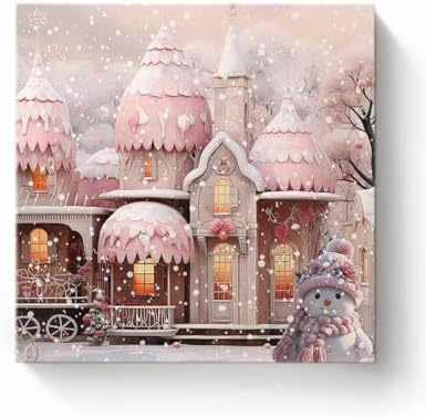 Sunteeny Paint by Number for Adults Beginner Christmas Pink Cabin Rose Hat Snowman DIY Digital Oil Painting by Numbers Picture Drawing On Canvas Framed 20"x20" by Sunteeny