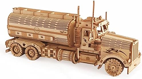3D Wooden Tank Truck Puzzle, Wood Crafts DIY Assembly Mechanical Truck Model Kits, Wooden STEM Brain Teaser Puzzles, Christmas Birthday Gifts for Adults & Teens by i-CHONY