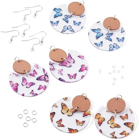 Elecrelive 6 Pairs Butterfly Earring Charms Bohemian Wooden Dangle Earrings Making Kits Painted Insect Pendants Pieces with Jump Rings DIY Craft Jewelry - Image 7
