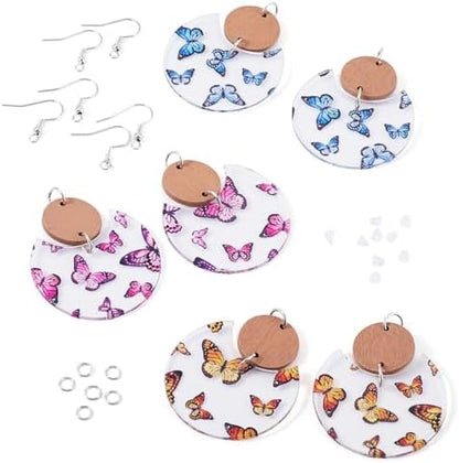 Elecrelive 6 Pairs Butterfly Earring Charms Bohemian Wooden Dangle Earrings Making Kits Painted Insect Pendants Pieces with Jump Rings DIY Craft Jewelry - Image 7