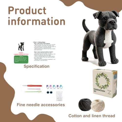 DIY Crochet Pitbull Dog Kit for Beginners – Amigurumi Staffordshire Bull Terrier Stuffed Animal Knitting Kit with Yarn, Hook & Instructions – Easy Beginner Crochet Animal Craft for Adults & Dog Lovers - Image 2