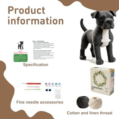 DIY Crochet Pitbull Dog Kit for Beginners – Amigurumi Staffordshire Bull Terrier Stuffed Animal Knitting Kit with Yarn, Hook & Instructions – Easy Beginner Crochet Animal Craft for Adults & Dog Lovers - Image 2