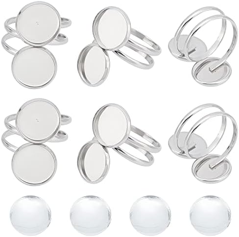 SUNNYCLUE 24Pcs DIY 8 Sets Ring Bezels Stainless Steel Ring Blanks Round Glass Cabochon Spiral Blank Bezel Rings Base Double Trays Pad Rings Settings Ring Set for Jewelry Making Kit Women DIY Craft by SUNNYCLUE