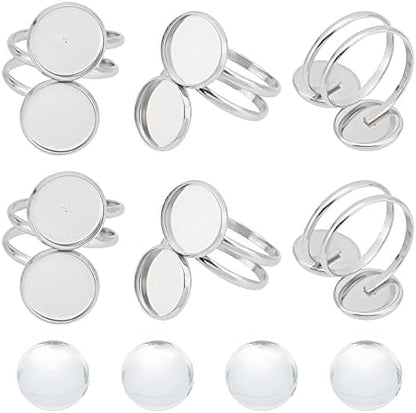 SUNNYCLUE 24Pcs DIY 8 Sets Ring Bezels Stainless Steel Ring Blanks Round Glass Cabochon Spiral Blank Bezel Rings Base Double Trays Pad Rings Settings Ring Set for Jewelry Making Kit Women DIY Craft by SUNNYCLUE