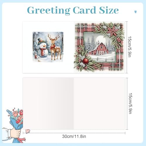 6pcs Christmas Diamond Painting Greeting Card with envelopes, DIY Santa Claus and snow house Diamond Art Greeting Card for Blessing and Wish Special Shaped Arts Crafts for Birthday Thanksgiving Day - Image 2