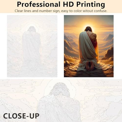TUMOVO Adults Paint by Numbers Kit Jesus Praying to God Religious Paint by Numbers for Adults Christian Faith Inspired DIY Canvas Art Spiritual Home Decor Gift Acrylic 16x20 Inch - Image 3