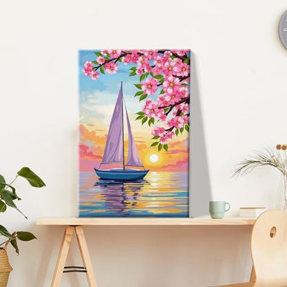 JOOZ Sailboat Paint by Numbers Kit for Adults with Frame Sunset Paint by Number with Easel Flowers Adult Paint by Number Kits Framed Canvas Oil Painting Kits for Home Wall Decor 8x12 Inch - Image 4