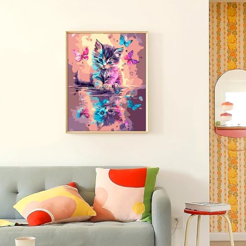 Yunnuo Paint by Numbers Kit for Adults,Cat Paint by Number Canvas,Butterfly Painting by Numbers for Beginners,Paint with Numbers for Great Gift and Wall Decoration 16’ W x 20’L - Image 3