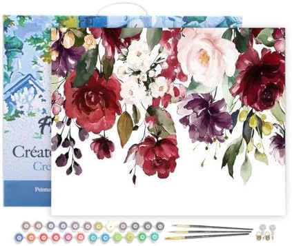 Figured'Art Paint by Numbers for Adults with Frame Watercolor Flowers 16"x20" - Craft Art Painting DIY Kit Canvas Already Stretched on a Wooden Frame by FiguredArt