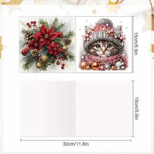 jinglinhh 6pcs Christmas Cat Snowflakes Diamond Art Painting Greeting Cards with Envelopes, DIY Card Making Kits for Adults, Diamond Art Postcards Christmas Cards Craft Gifts - Image 2