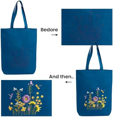 CREAWONDER Canvas Tote Bag Embroidery Kit with Pattern for Beginners, Arts and DIY Embroidery Crafts Kits for Adults, Include Instructions, Embroidery Hoops, Color Threads and Tool - Image 5