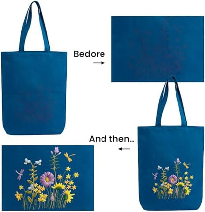 CREAWONDER Canvas Tote Bag Embroidery Kit with Pattern for Beginners, Arts and DIY Embroidery Crafts Kits for Adults, Include Instructions, Embroidery Hoops, Color Threads and Tool - Image 5