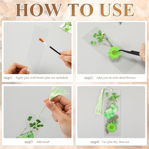 Maitys 250 Pcs Dried Flower Bookmark Making Kit Adult DIY Pressed Flower Transparent Bookmark Craft 50 2x6in Acrylic Blank 50 Tassel 50 Brush 100 Dried Floral Project Party Gift for Adults Reader - Image 3