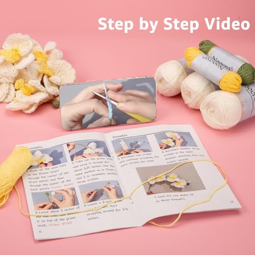 Noocro Crochet Kit Flower Bouquet, Rose, Lily Myosotis, Poppy, Tulip and Orchid with Video Tutorial and Detailed Instructions, Complete Kit Craft Supplies Holiday Gift (Orchid) - Image 5