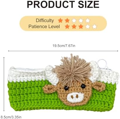 Highland Cow Crochet Kit for Beginners, Learn to Crochet Pencil Bag Starter Set with Video Tutorial & Crocheting Manual, Easy Yarn Knitting Kit for Adult, DIY Amigurumi Birthday Xmas Gift Idea - Image 4