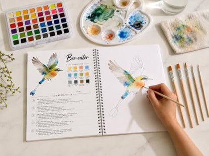 Watercolor Workbook for Beginners – Birds, 16 Original Watercolor Projects, Lay-Flat Watercolor Paper Book(9.45 × 7.48 in), Water Coloring Book for Adults, Art Gift - Image 5