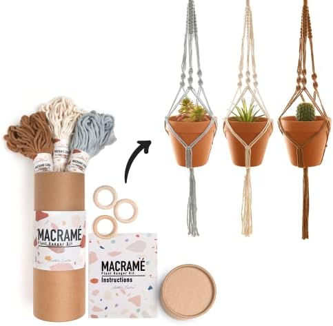 Aesthetic Creative Macrame Kit, Makes 3 DIY Plant Hangers for Teens & Adult Beginners, Craft Supplies for Boho Art Project-3 Custom Color Macrame Cord, Wooden Rings & Instructions by AestheticCreative
