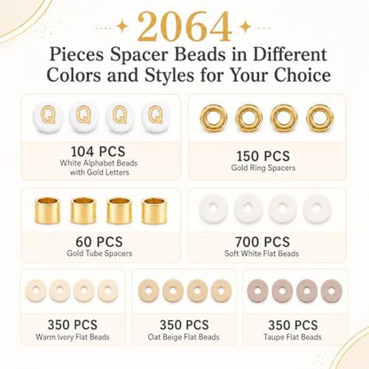 Believo 24-Grid DIY Clay Beads Bracelet Kit - 4 Soft Beige Colors Polymer Clay Beads + Golden Spacer Beads & Alphabet Beads + 5m Elastic Cord for Jewelry Making, Friendship Bracelets & Gift Crafts - Image 4