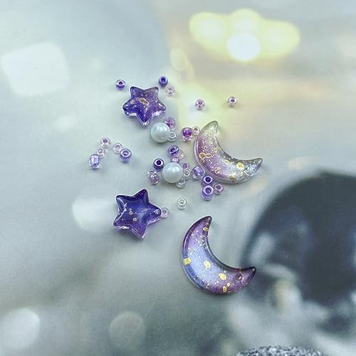 Assorted Glass Beads for Jewelry Making Multi Size Colors Glass Star Moon Seed Pearl Spacer Beads for Bracelets Necklace Earring Making(White Light Purple) - Image 4