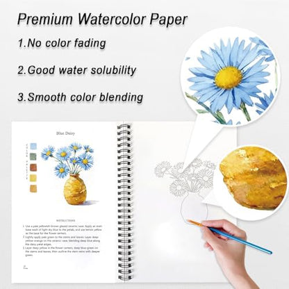 Watercolor Workbooks for Adults Beginners & Teens, 16 Colors 15 Beautiful Paintings, Pre-Outlined Designs, Easy Watercolor Art Book（Protea） - Image 4