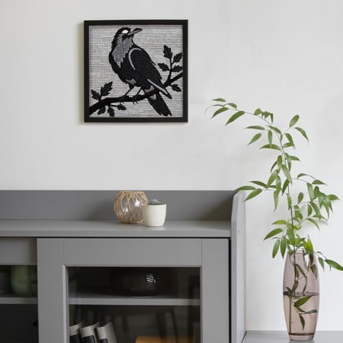 Doodlream Dark Crow on Branch Needle Kit for Beginner, 9.4"x 9.4" Mystic Black Bird Punch Stitching Craft Set, DIY Embroidery Starter with Printed Frame, Instruction, Threader, Yarn, Pinch Needle - Image 6