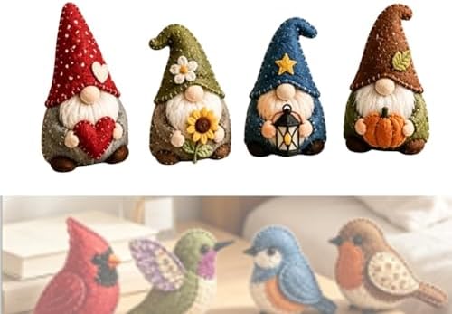 DIY Fabric Animal Craft Kit – Creative Handmade Art, Stitch Your Own Whimsical World Patchwork Sewing Set 3D Cute for Making Ornament Adults Beginners, Gift Holidays Keychain(Magical Forest Gnomes) by Unknown