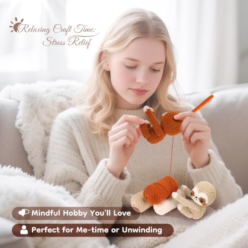 Fortuning's JDS Crochet Kit for Beginners, Hug Sloths Crochet Animal Kit - Image 6