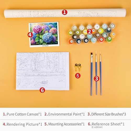 Rebotipy Flower Watercolor Hydrangeas Adult Paint by Numbers Kit - Image 4