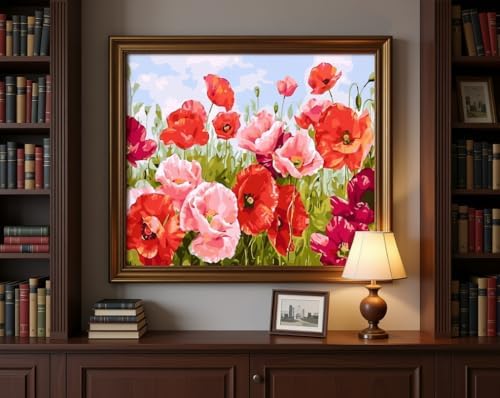 BAISITE Paint by Numbers Kit for Adults Beginners,20" Wx16 L Canvas for Painting Kits for Adults in Colorful Box Poppy Flowers-BSC001-Already Stretched on a Wooden Frame - Image 5