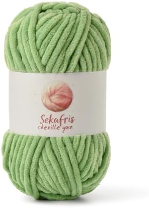 Chenille Yarn for Crocheting Size 5 Bulky Yarn Avocado Green by Sekafris