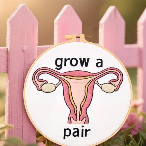 Hand Embroidery Kits for Beginners Adults, Grow a Pair Uterus Embroidery DIY Kit, Stamped Cross Stitch Kits for Beginners Adult Craft Kits for Women, Entire Set of Embroidery Supplies & Video Tutorial - Image 7