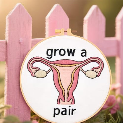 Hand Embroidery Kits for Beginners Adults, Grow a Pair Uterus Embroidery DIY Kit, Stamped Cross Stitch Kits for Beginners Adult Craft Kits for Women, Entire Set of Embroidery Supplies & Video Tutorial - Image 7