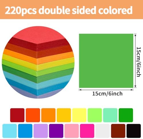 Praisebank Dark Green Origami Paper, 220pcs 6x6 inch, Double Sided Color, Origami Paper Kit for Crafts, Origami Kit. - Image 2
