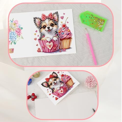 JISHSHAY 6 PCS Diamond Art Greeting Cards Dog Diamond Painting Birthday Cards Animal Gem Art Gem Painting Mosaic Kits for Adults for Thanksgiving Anniversary Valentine Graduation All-Occasion - Image 6