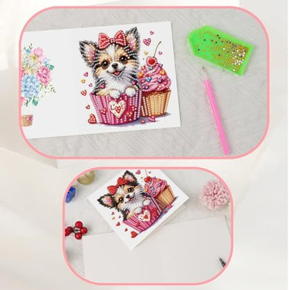 JISHSHAY 6 PCS Diamond Art Greeting Cards Dog Diamond Painting Birthday Cards Animal Gem Art Gem Painting Mosaic Kits for Adults for Thanksgiving Anniversary Valentine Graduation All-Occasion - Image 6