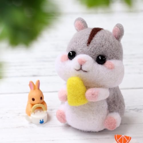 Wizardi Beginner Needle Felting Kit for Adults - Hamster with Corn. Animal Felting Kit 6.5x4.5x5cm. Felting Tools. Wool Felting Supplies. Felt Crafts. Wool Felt. F07N8-W130 by Wizardi