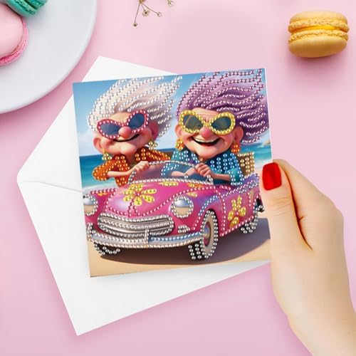 C'eitura 6Pcs Happy Old Lady Diamond Art Greeting Card Kit – DIY Rhinestone Painting Postcard Set for Christmas New Year Holiday Party Favors, Creative Craft Gift for Adults - Image 5