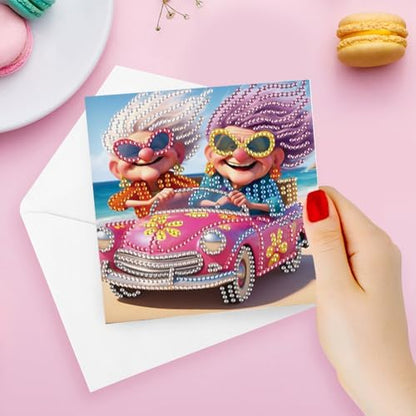 C'eitura 6Pcs Happy Old Lady Diamond Art Greeting Card Kit – DIY Rhinestone Painting Postcard Set for Christmas New Year Holiday Party Favors, Creative Craft Gift for Adults - Image 5