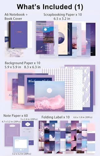 JOYCHOIC 348 Pcs Scrapbook Kit, Moonlight Junk Journal Supplies, Purple Journaling and Scrapbooking Materials, Large Aesthetic Collection for Women, Stationery DIY Arts Craft, Adults Daily - Image 3