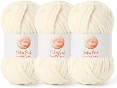 Chenille Yarn for Crocheting Size 5 Bulky Yarn 3 Milky White by Sekafris
