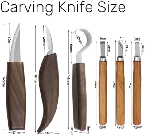 10Pcs Wood Carving Knife Set, Black Walnut Wood Carving Kit with Detail Wood Knife, Whittling Knife, Hook Knife for Beginners, DIY, Carving Knife Sharpener for Spoon, Bowl, Pumpkin, Cup - Image 2
