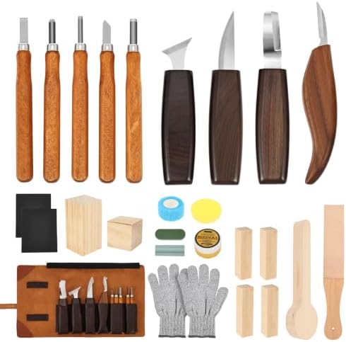 28 Pcs Professional Whittling Chisel Kit, Woodworking Hobby Kit, Ergonomic Carving Starter Set Portable Wood Carving Kit with PU Bag Present for Beginner Adult Kid DIY Fun by Unknown