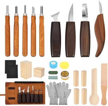 28 Pcs Professional Whittling Chisel Kit, Woodworking Hobby Kit, Ergonomic Carving Starter Set Portable Wood Carving Kit with PU Bag Present for Beginner Adult Kid DIY Fun by Unknown