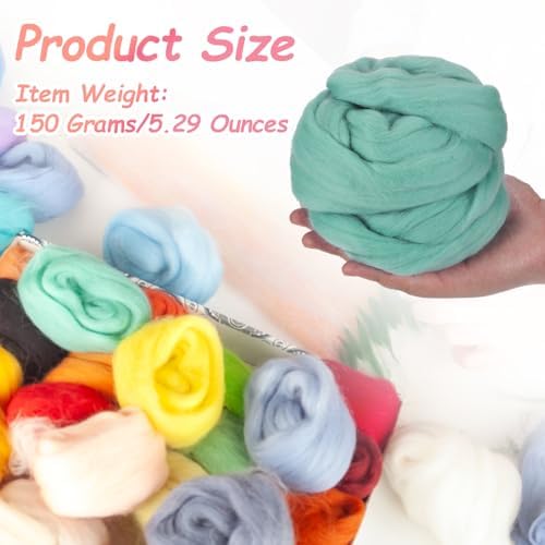 PATIKIL Wool Roving Yarn, 150G/5.3OZ Soft Felting Wool Pure Chunky Roving Yarn Bulk for Needle Felting Knitting Blanket Spinning Weaving DIY Craft, Green - Image 2