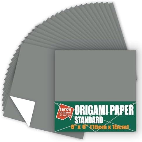 [Taro's Origami Studio] Standard 6 Inch One Sided Single Color (Grey) 50 Sheets (All Same Color) Square Easy Fold Premium Japanese Paper for Beginner (Made in Japan) by TAROSORIGAMISTUDIO