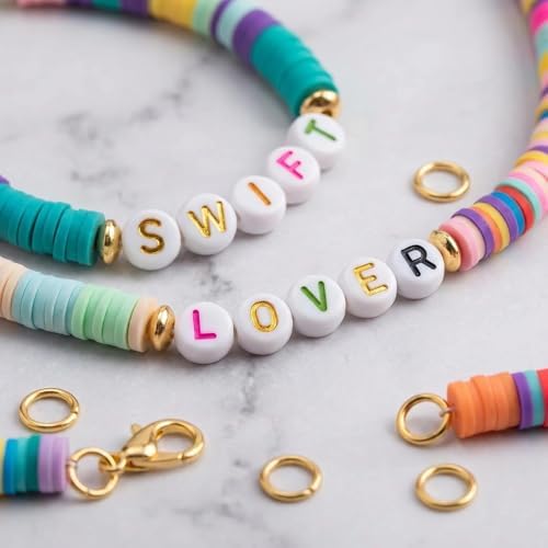 Acrylic Letter Beads Kit for Jewelry Making, 31-Grid Organizer with 4x7mm Colorful Gold-Lettered Alphabet Beads (1.5mm Hole), Includes Clay Heishi, Seed Beads (Gold on Colors) - Image 6