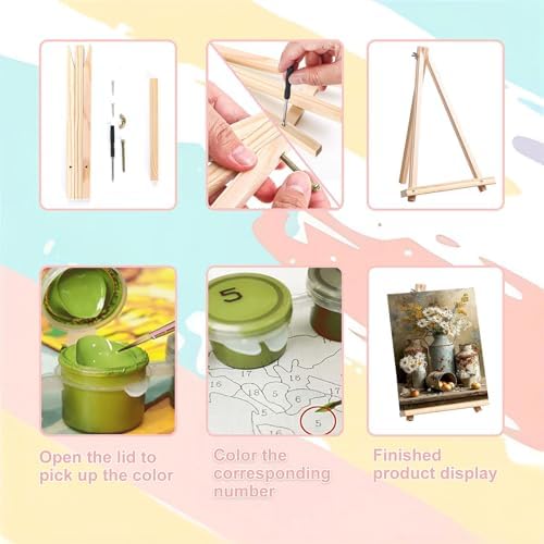 4 Pack Flower Paint by Numbers for Adults with Framed Canvas - Wooden Easel - Image 6
