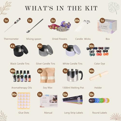 SHOWIN Candle Making Kit, DIY Candle Making Supplies for Adults, Starter Soy Wax Candle Kit with Candle Tins, Scented Home Decoration - Image 2